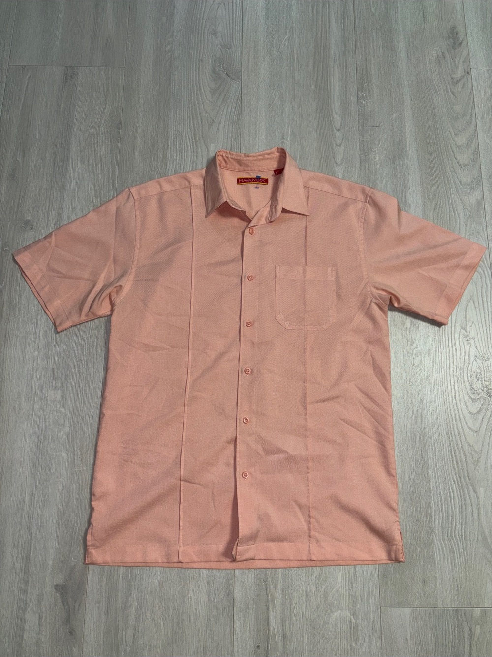 🔥BUNDLESALE Men's S Havanera Guayavera Short Sleeve Button-Down Shirt in Peach